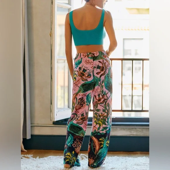 Raphael Balme for Anthropologie Peacock Flannel Sleep Pink Pants Size S - Picture 9 of 12